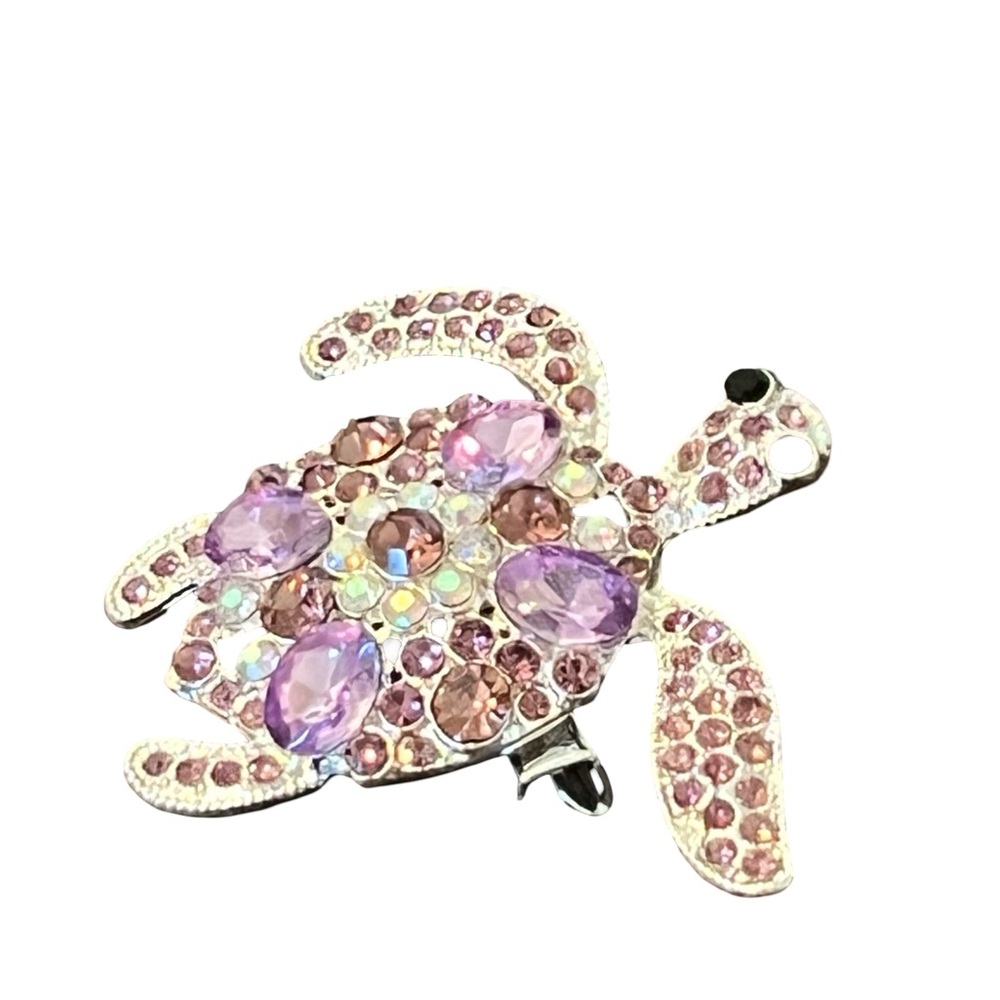 Pink & Lavender Crystal Turtle Pin Brooch